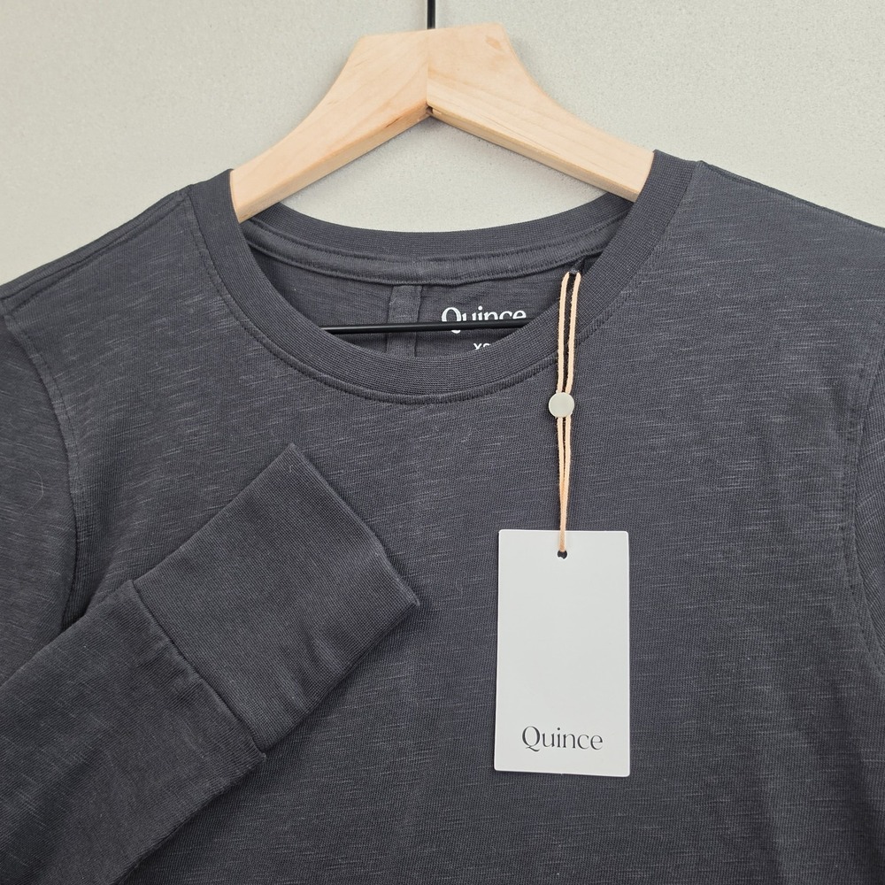 Quince Womens XS Black Organic Cotton Slub Long Sleeve Tee Crewneck Top NWT Soft